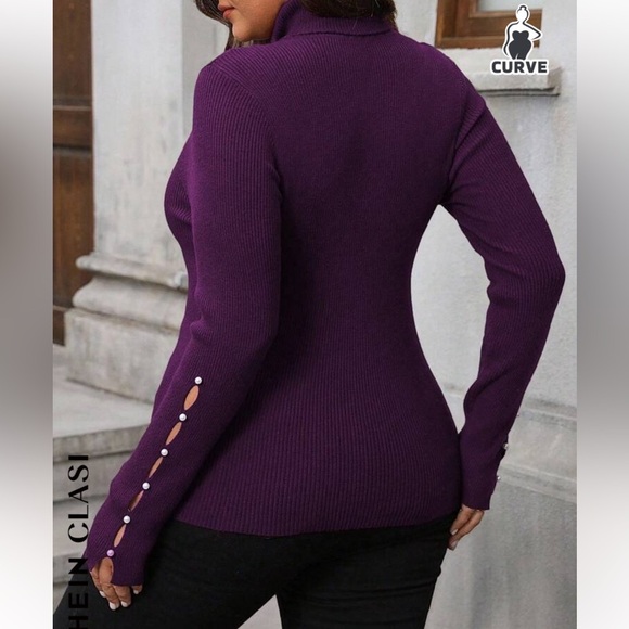 Purple Turtleneck Sweater with Pearl Detail - Picture 5 of 5